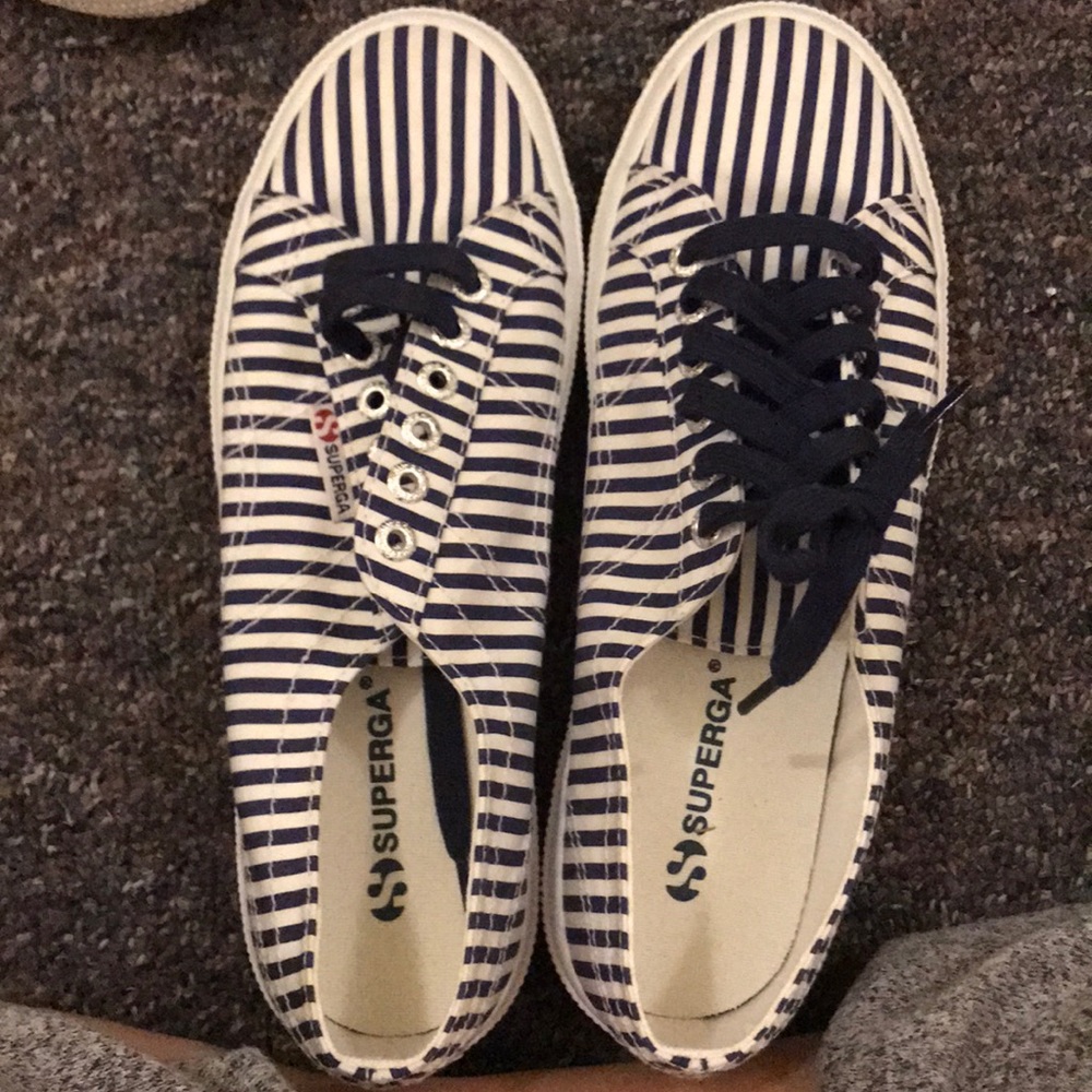 Blue and White Striped Superga
